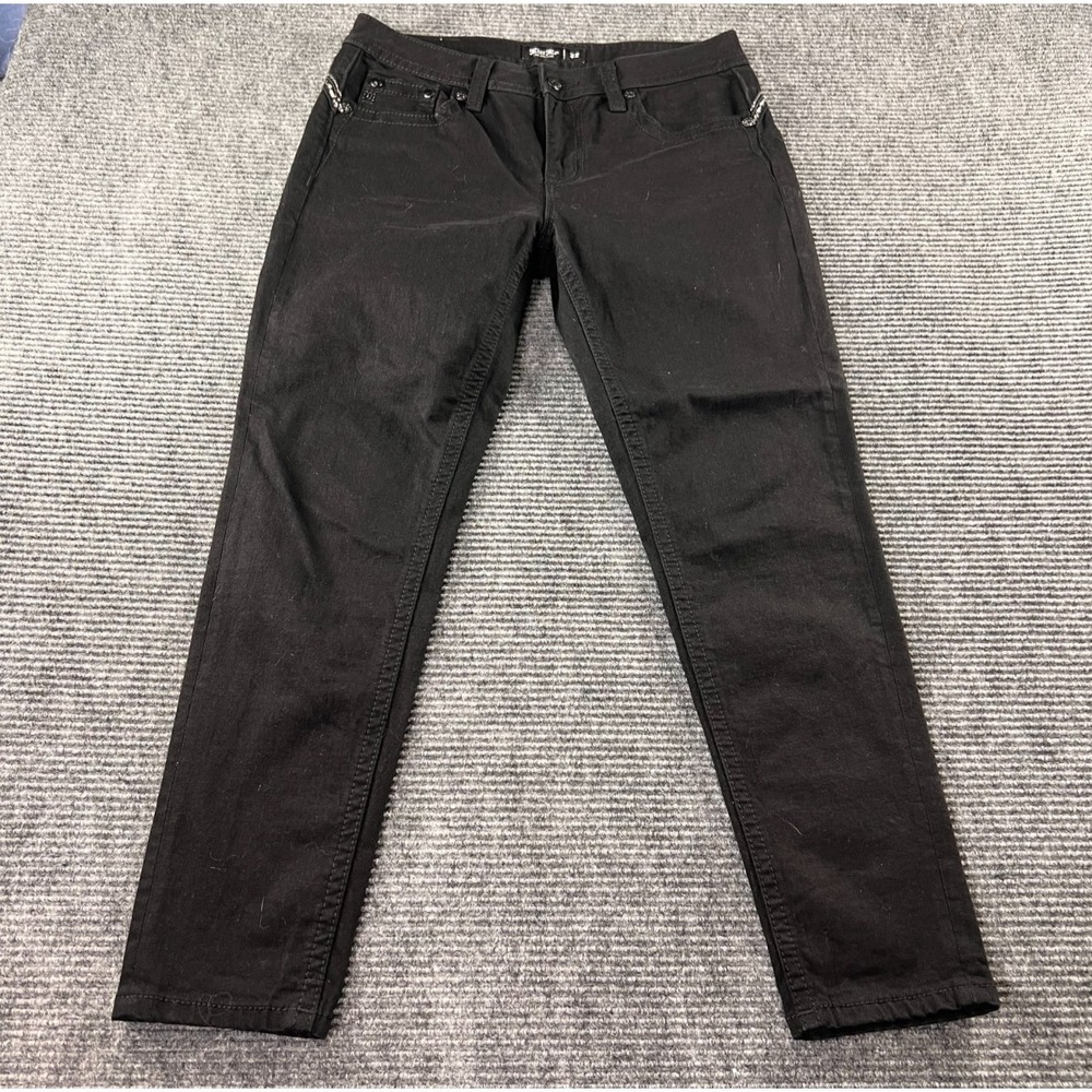 Miss Me Los Angeles Jeans Womens 32 Black Fleur-De-Lis Embellish Skinny Y2K - Picture 2 of 12